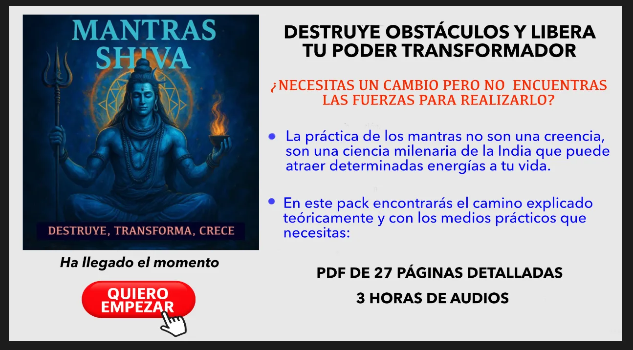 Curso de mantra de shiva, es un pack de mantras con una imagen de shiva y explicaciones sobre sus características