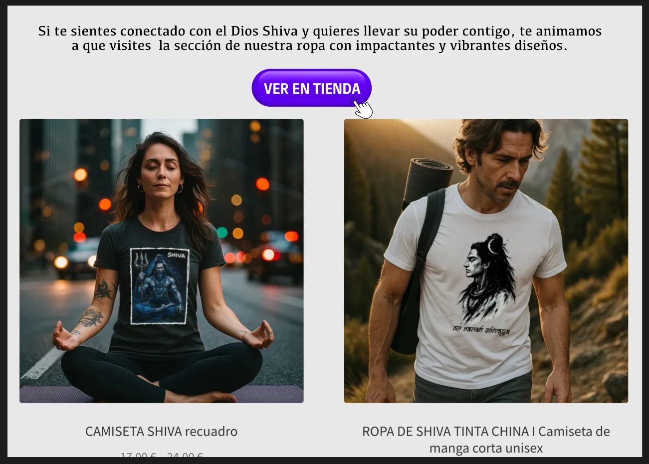 Camisetas de shiva para hombre y para mujer, que aparecen posando con ella en la ciudad y en la montaña