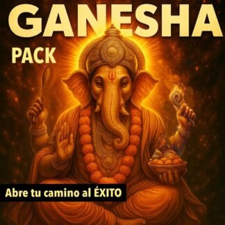 Portada de cd con mantras de Ganesha que aparece en primer plano rodeado de mucha energía