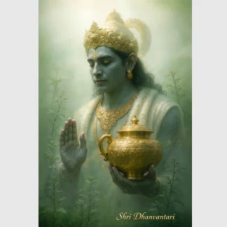 Imagen de dhanvantari con el cuando de amrita