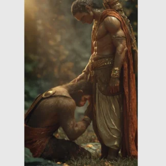 Hanuman kneeling before lord Rama