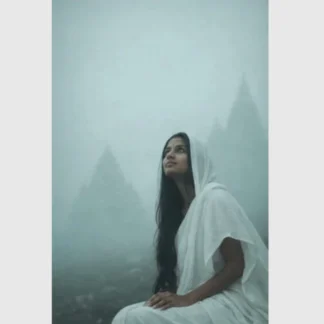 Spiritual poster indian woman with indian temple
