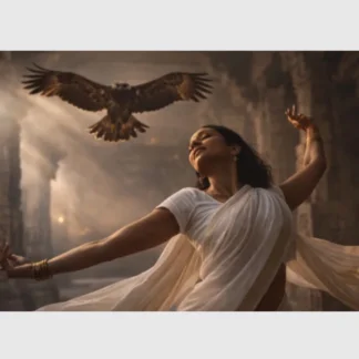 Spiritual poster woman dancing with eagle